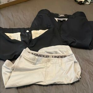 Set of 3 boys shorts, size 14,16,18: Under Armour grey, Chaps navy, Lands End bk